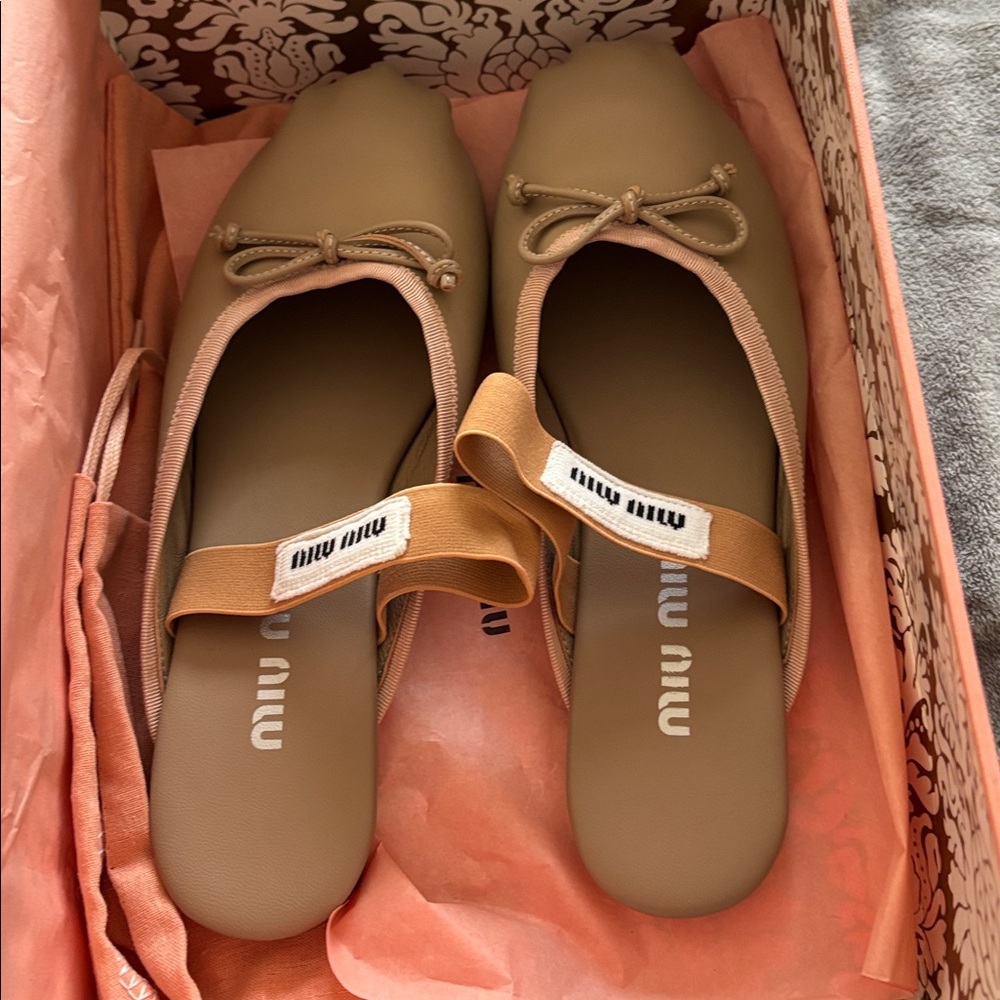Miu Miu bow-detail elastic-strap ballet mule flats size 38